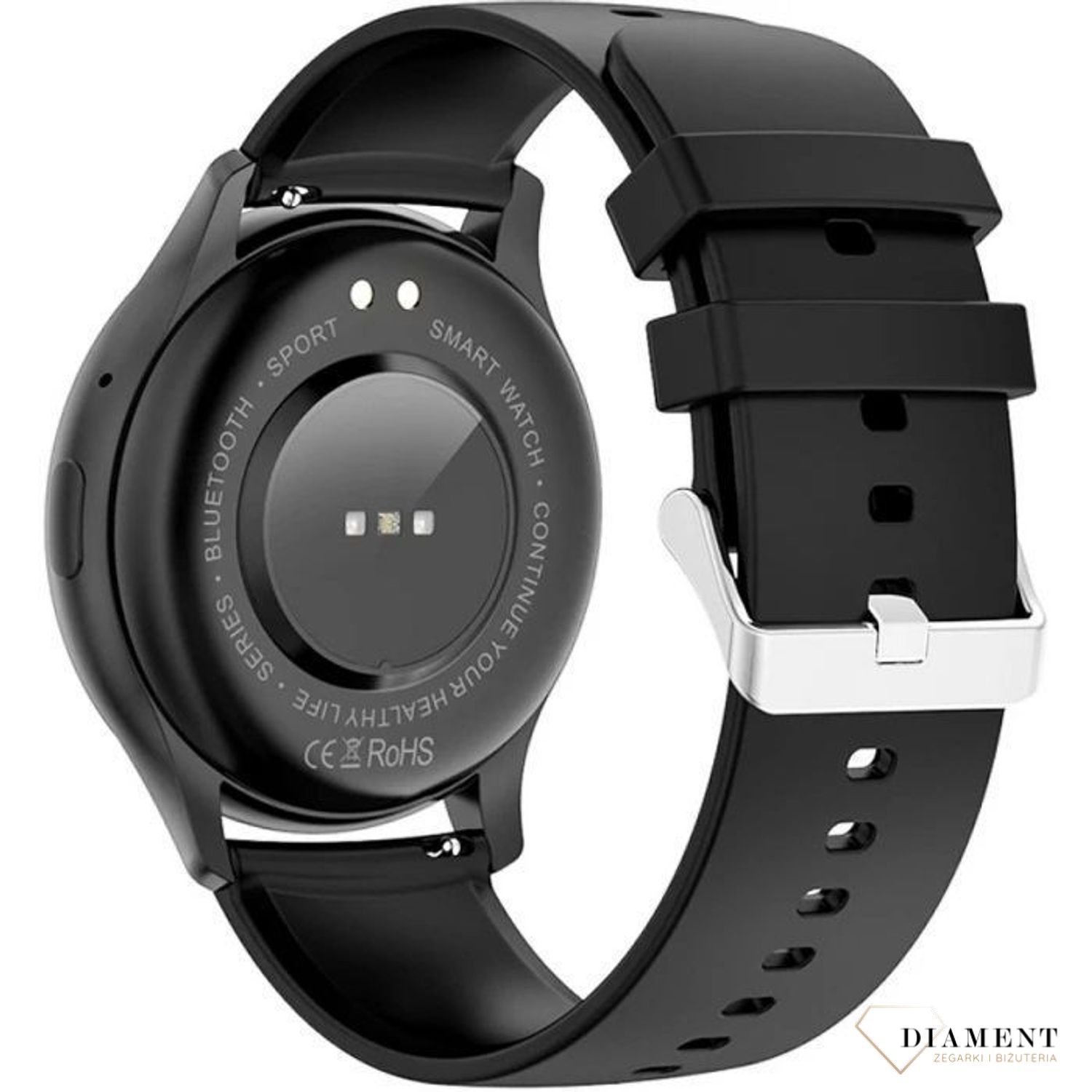 Smartwatch damski Rubicon z rozmowami czarny pasek RNCF11. Smartwatch damski na prezent. Zegarek sportowy damski. Smartwatch na silikonowym pasku. Smartwatch z rozmowami telefonicznymi..jpg